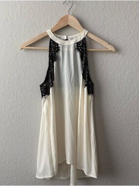 1. State White and Black Sheer Halter Dress Top
